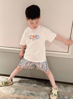 高定童装短袖t恤纯棉糖果彩色字母男女宝宝透气吸汗圆领宽松上衣