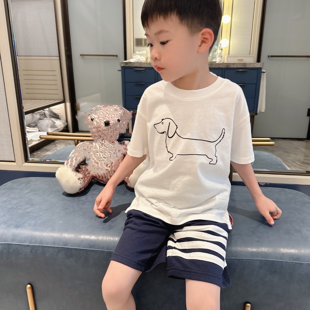 兄妹装儿童夏季男女童小中大简约半袖白色狗狗短袖T恤短裤百褶裙