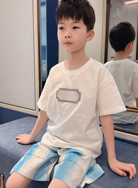 今今家男女宝刺绣徽标白色短袖T恤圆领纯棉薄款可爱风儿童上衣