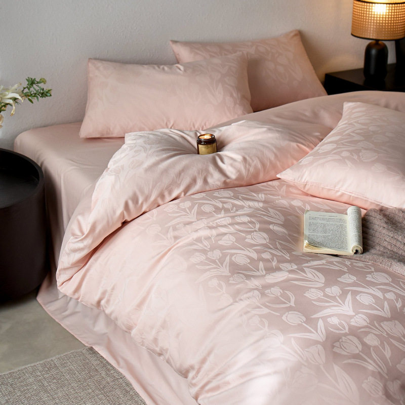 A类100支新疆长绒棉全棉提花四件套法式公主风纯棉贡缎被套四季款