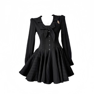 LIULIUGE巴黎艺术生法式 赫本风千金小黑裙气质收腰显瘦蓬蓬连衣裙