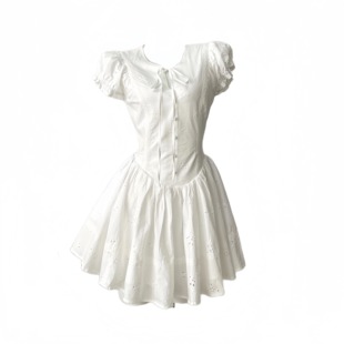 显瘦收腰刺绣设计感茶歇度假连衣裙子 全棉法式 现货 坠入爱河时