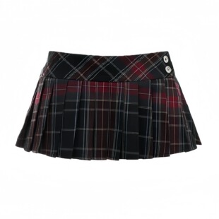 自制 辣妹设计感格纹百褶短裙显瘦初秋穿搭低腰包臀a字半身裙 美式