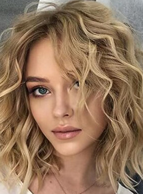 欧美化纤女士短卷头套假发渐变金顶染色偏分时尚头ombre hair wig