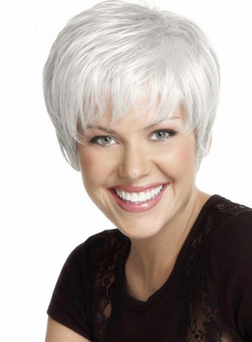 Short hair Wig silver grey白发中老年妈妈假发短发化纤假发套