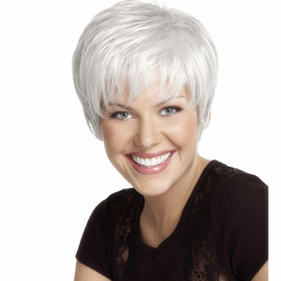 Short hair Wig silver grey白发中老年妈妈假发短发化纤假发套