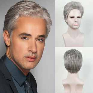 欧美假发蓬松男士短发高温丝假发套表演假发Grey Man hair wig