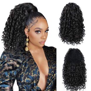 欧美外贸假发拉绳蓬松爆炸头卷发马尾小卷发包curly Ponytail