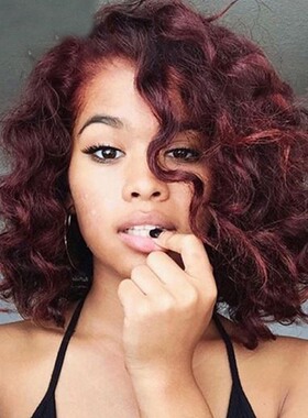 Wine red wig afro curly Hair wigs外贸酒红色短卷发假发头套