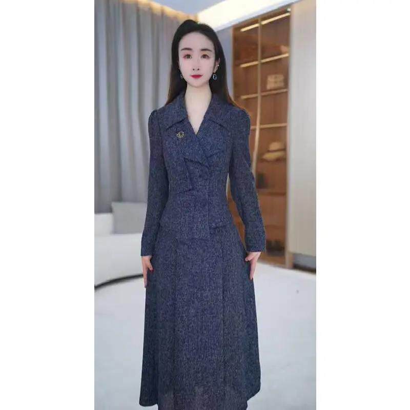 轻奢优雅风西装领长款套装女士春季新款气质显瘦高级感两件套