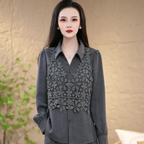 复古风重工刺绣衬衫套装女士春季2026新款气质显瘦洋气两件套
