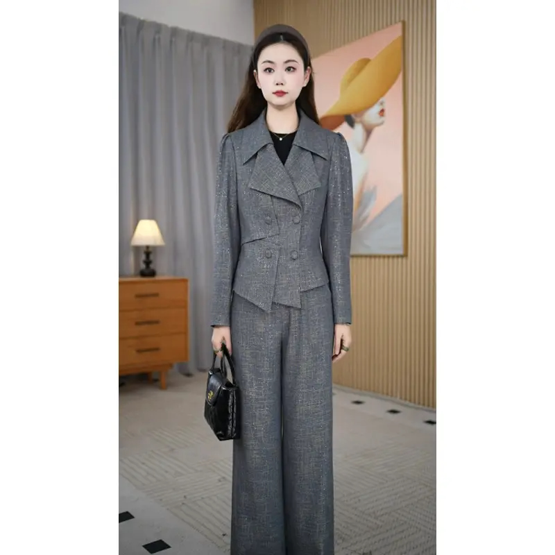 小香风西装领上衣+裤子两件套春季通勤气质显瘦高级感贵夫人套装