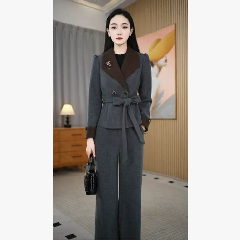 通勤风双排扣西装上衣+阔腿裤女士秋冬修身收腰两件套气质套装,女装/女士精品,时尚套装,淘宝优惠券,粉丝福利购,淘宝优惠卷
