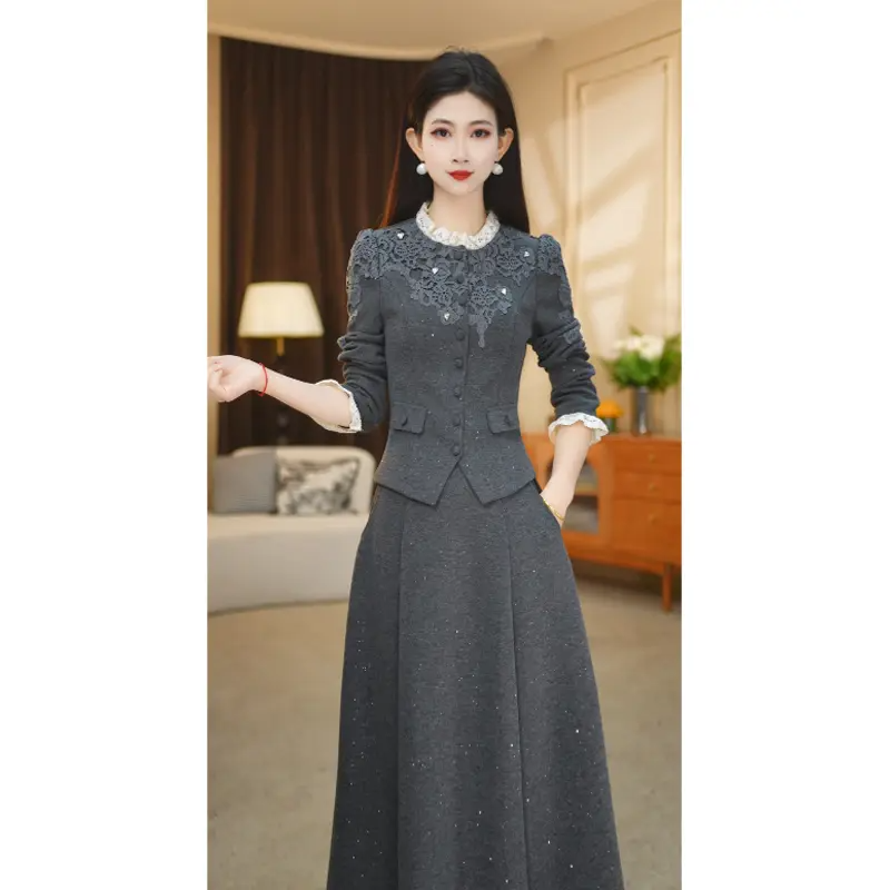 轻奢风蕾丝拼接上衣+半身裙女士修身显瘦中长款气质时尚套装裙,女装/女士精品,连衣裙,淘宝优惠券,粉丝福利购,淘宝优惠卷