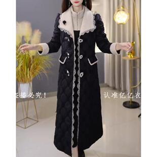 复古宫廷风蕾丝拼接大衣+连衣裙女黑色长款毛领显瘦气质两件套