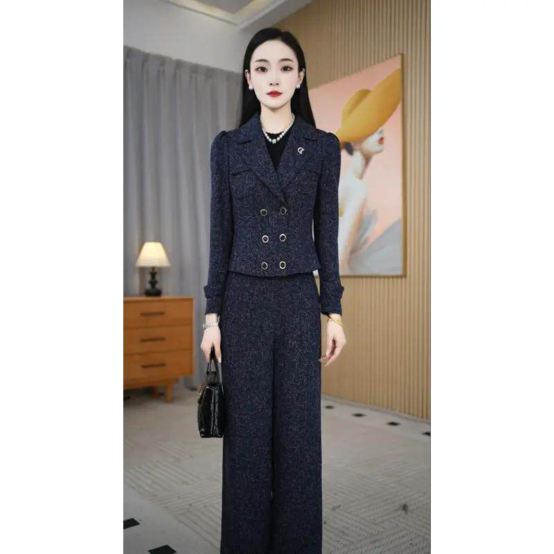 上衣+裤子时髦双排扣西装套装女春秋职业装正式场合高级感两件套