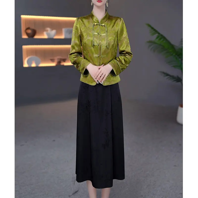新中式时尚套装女2026新款春季立领盘扣上衣半身裙两件套显瘦气质
