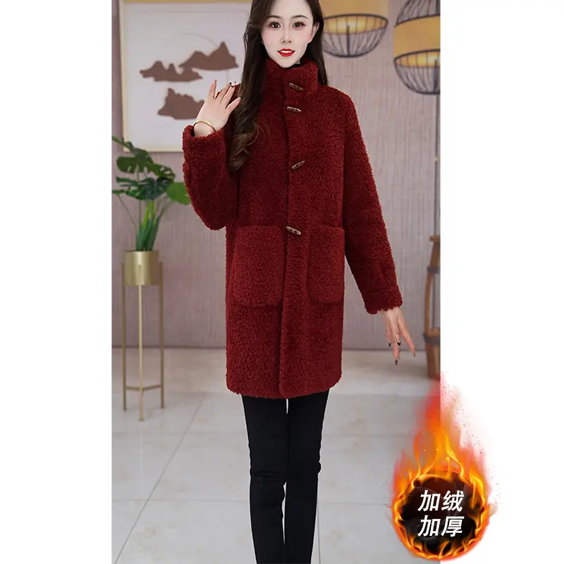 红色羊羔毛呢大衣女冬加厚中长款立领盘扣时尚气质优雅毛呢外套,女装/女士精品,毛呢外套,淘宝优惠券,粉丝福利购,淘宝优惠卷