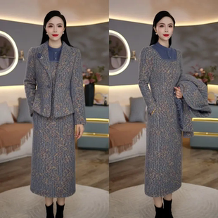 优雅风外套+连衣裙中年妈妈秋冬新款气质时尚套装裙成熟风两件套