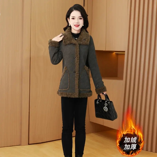皮毛一体毛领外套中老年妈妈冬季2025新款加绒加厚中长款气质大衣