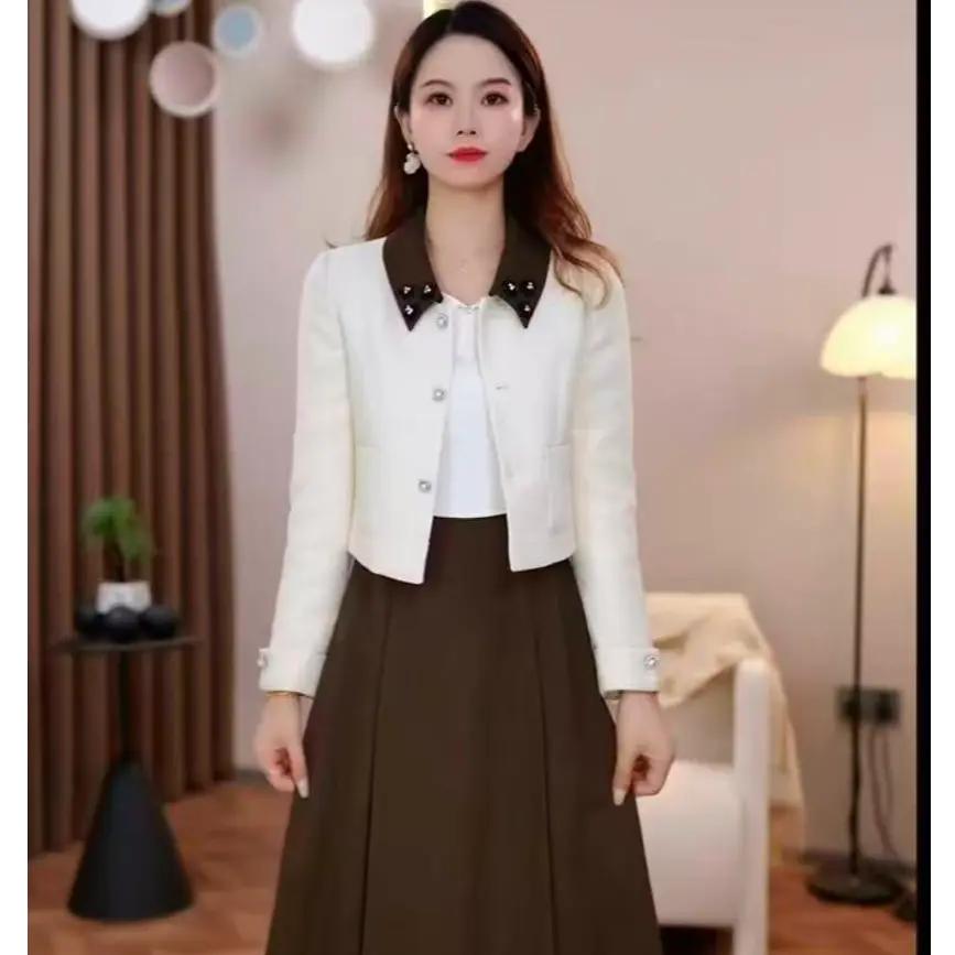 春秋女轻熟风撞色翻领两件套