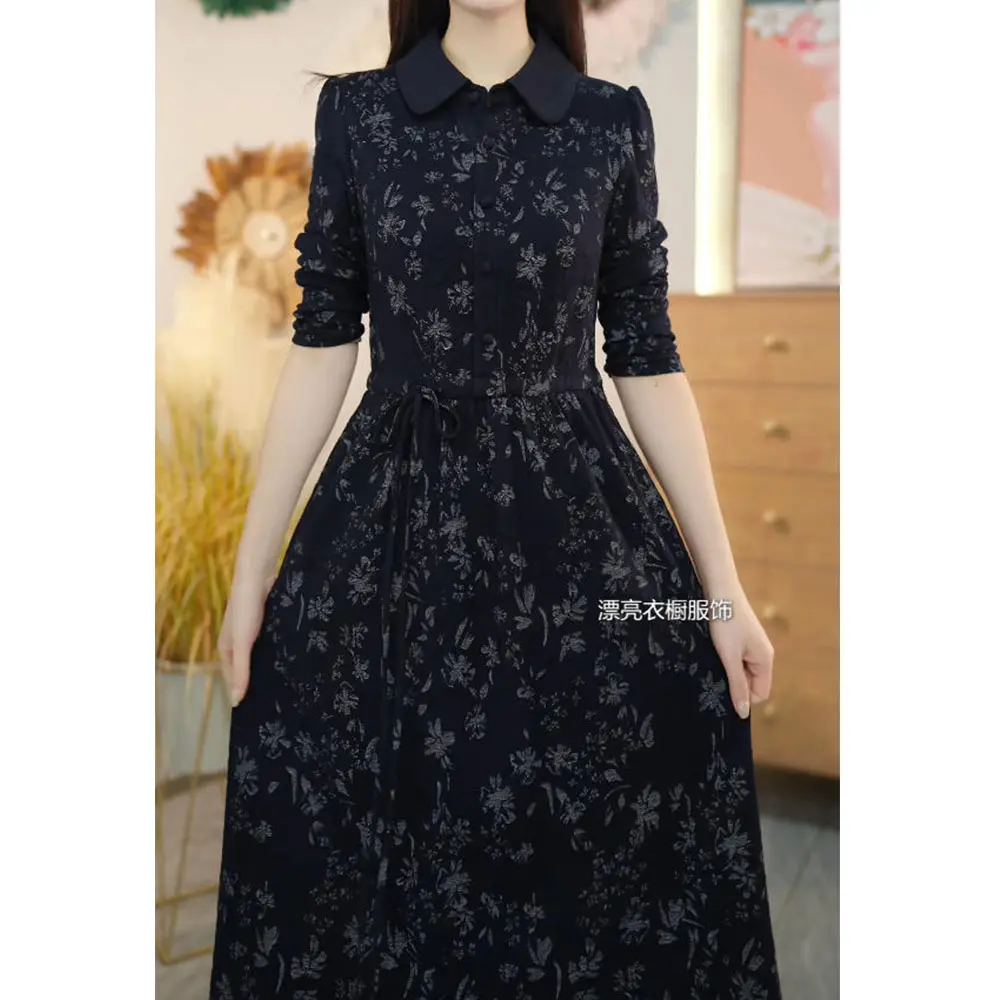 连衣裙秋季2025新款奢华减龄印花裙优雅碎花长裙高端长袖连衣裙