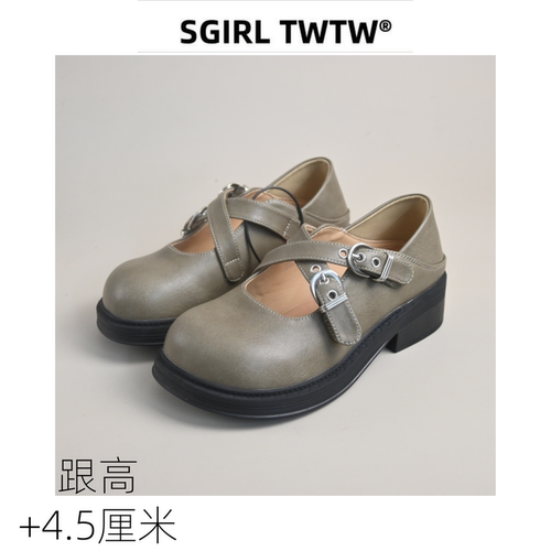 SGIRL学院风圆头粗跟玛丽珍鞋