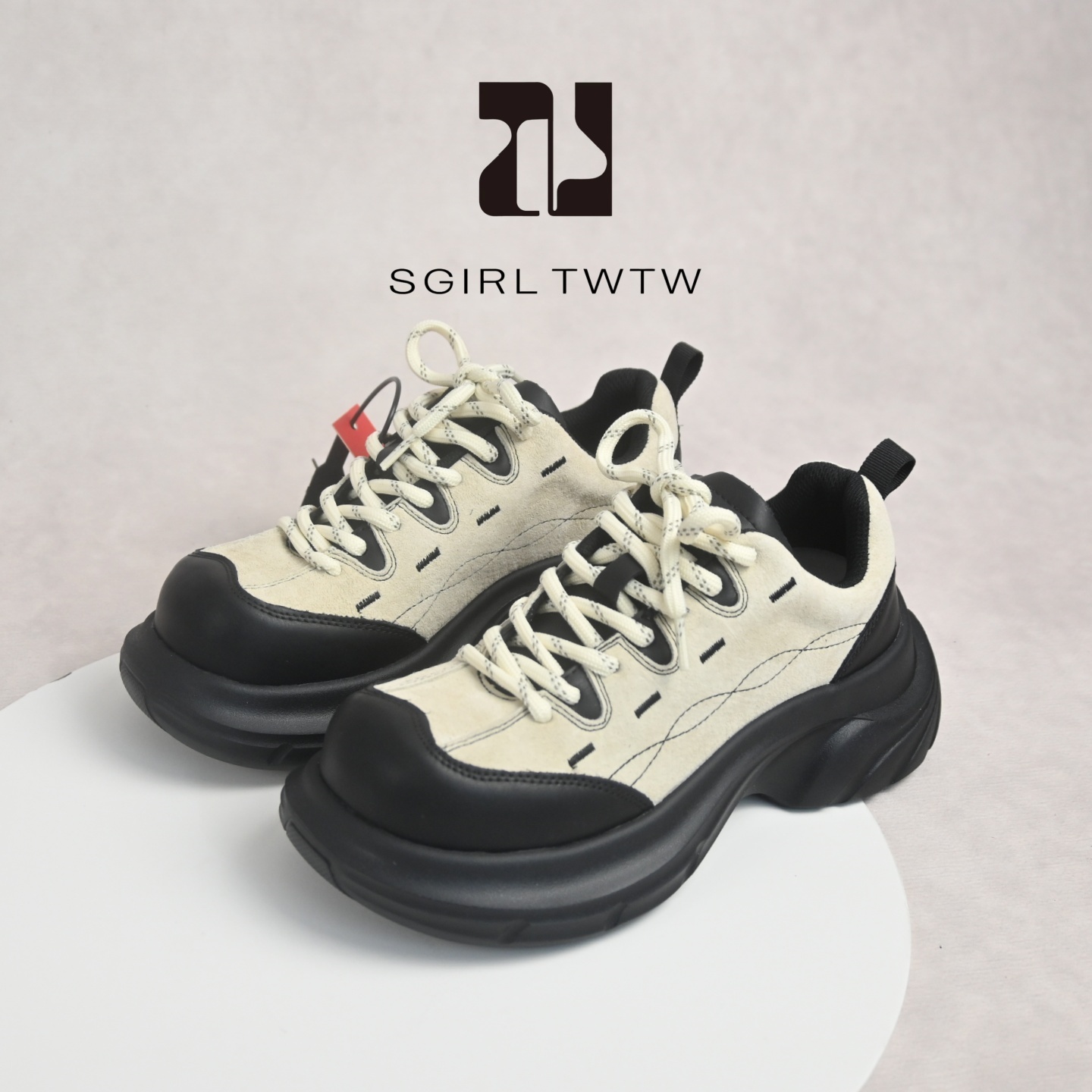 SGIRL正品复古拼接厚底老爹鞋