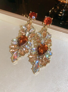 矜贵感轻奢千金大小姐耳饰复古重工锆石夸张耳环长款气质耳钉2068