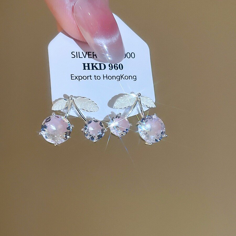 微镶锆石小樱桃耳钉女新款爆款高级感耳环小众设计独特水果耳饰52