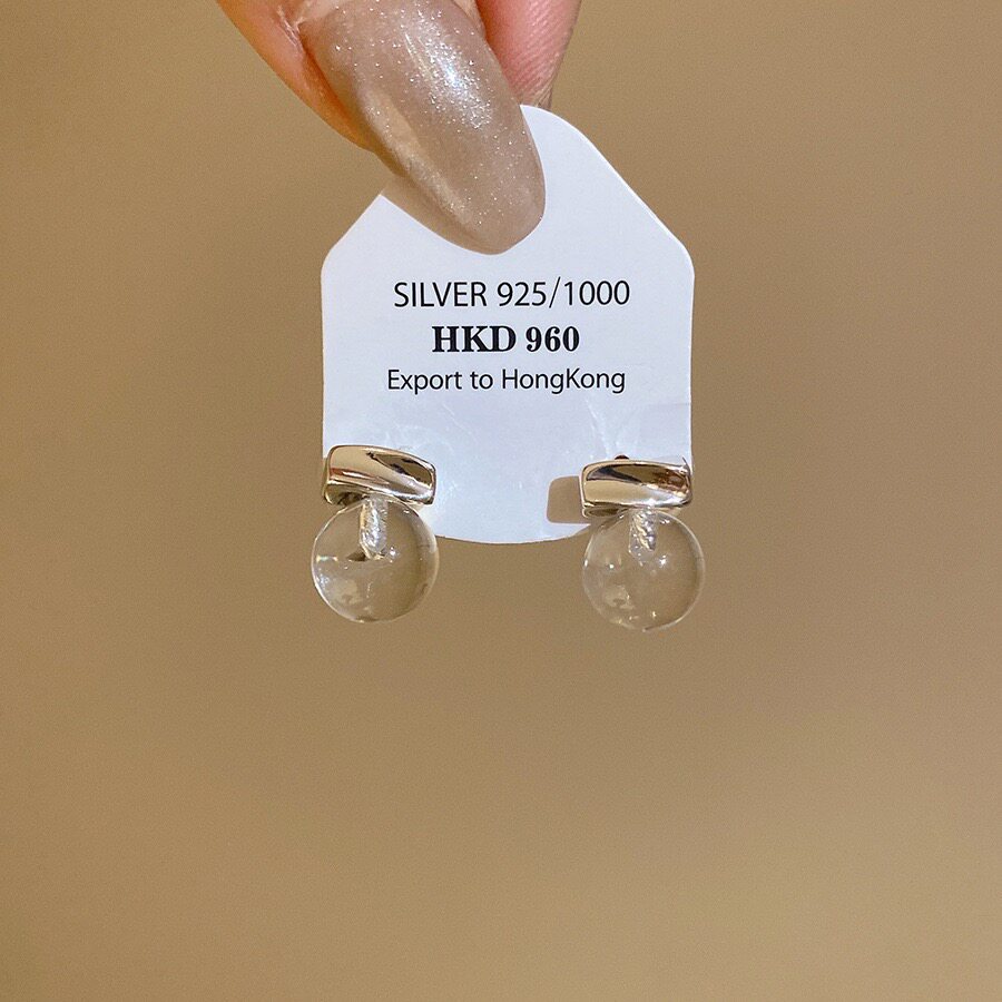 复古透亮白水晶耳扣小众高级感新款女士圆球耳环轻奢气质时尚耳饰