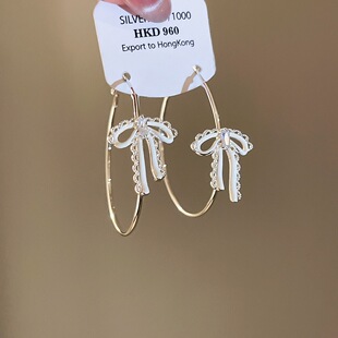 法式蕾丝花边蝴蝶结耳钉小众高级感显脸小耳环轻奢气质大气耳饰60