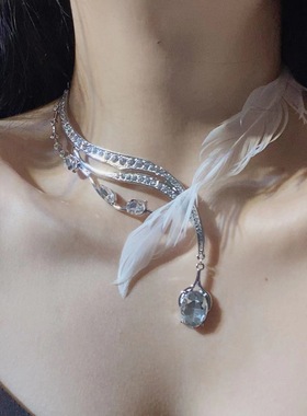 恋与深空秦彻婚卡羽毛水滴项链仙女风水钻优雅锁骨链04
