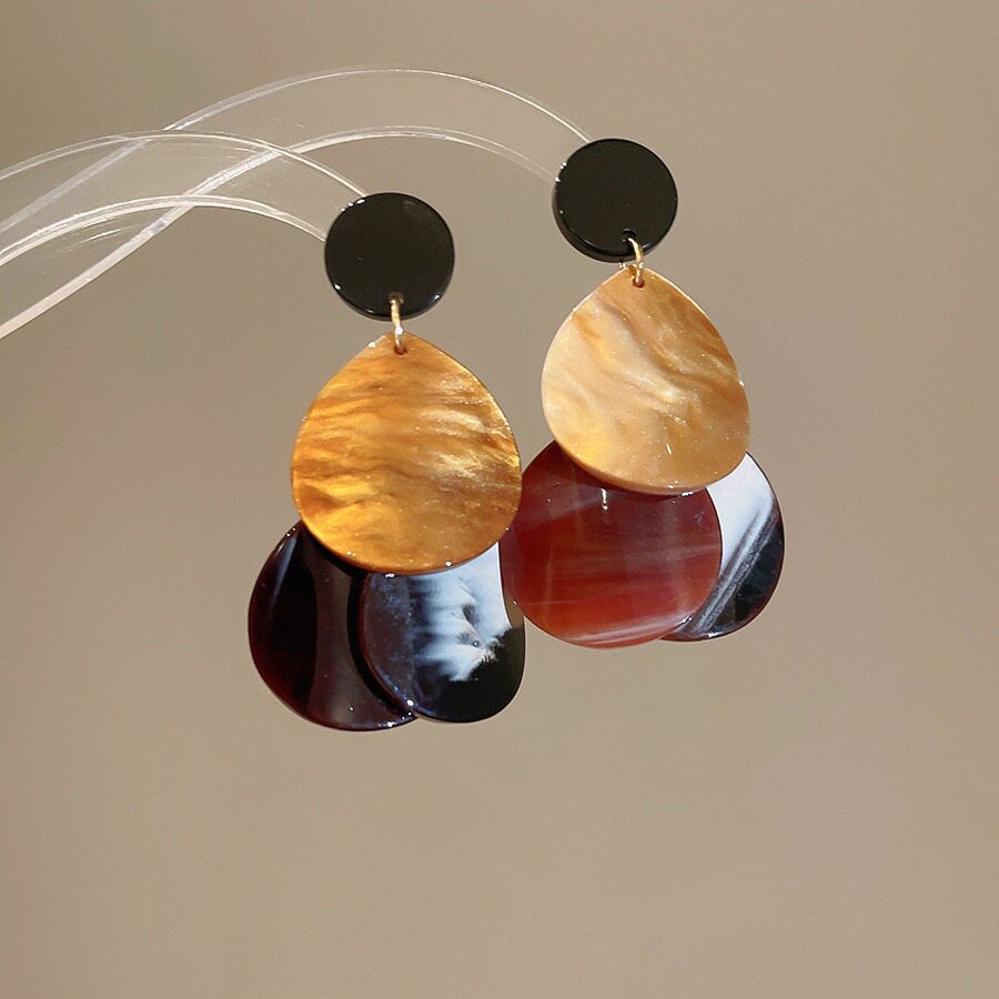 欧美复古板材水滴吊坠耳钉海边度假风撞色耳环小众气质耳饰 42