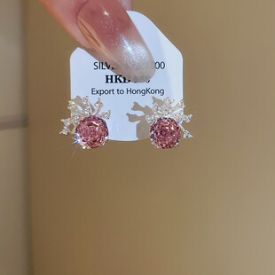 奢华锆石水晶烟花花朵耳钉优雅轻奢粉钻黄钻耳环设计感耳饰女95