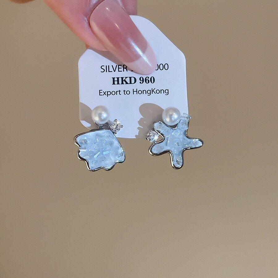 轻奢高级感珍珠耳环女夏天蓝晶石度假风海星贝壳耳饰耳坠耳钉79