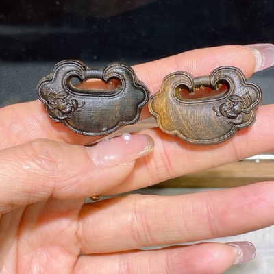 沉香雕刻荷花如意锁diy女生手链项链小配件材料饰品配饰