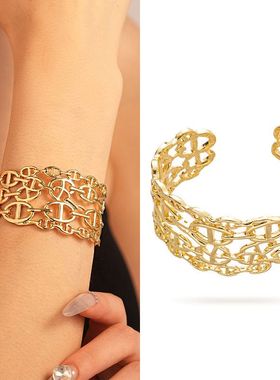 欧美跨境猪鼻子镂空宽版开口手镯