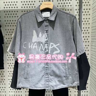 杰克琼斯字母印花纯棉翻领短袖衬衫 226259005 C43 6905571344178