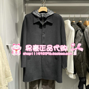 E40 225427020 杰克琼斯男毛呢大衣马甲内里羊毛连帽长款 外套