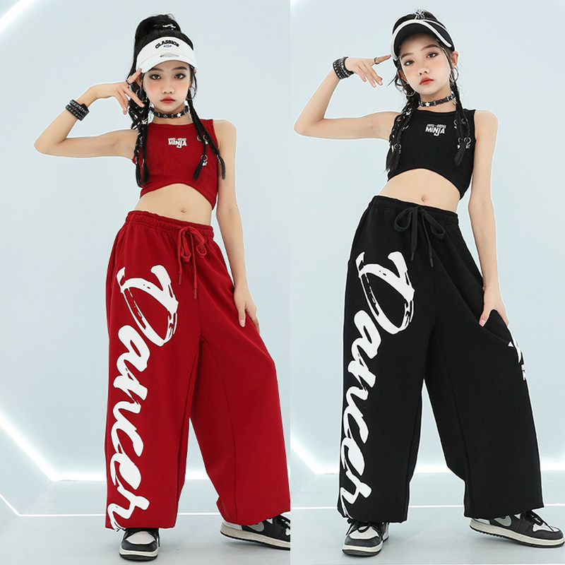 爵士服女童套装儿童漏肚脐背心中大街舞表演服潮酷女孩练功服走秀
