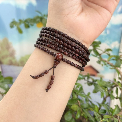 印度小叶紫檀米珠多圈0.4文玩手串男女细小216颗佛珠项链檀木手链