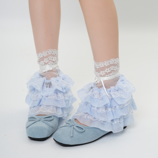 夏季 洛丽塔lolita花边日系甜美荷叶边蕾丝腿套蝴蝶结绑带袜套 薄款