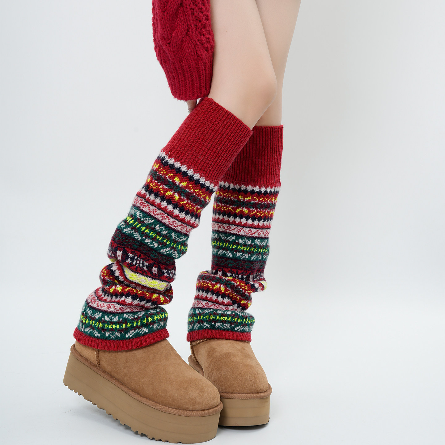 圣诞节新年红色羊毛堆堆袜套女冬季加厚保暖费尔岛风长筒过膝腿套,女士内衣/男士内衣/家居服,长筒袜,淘宝优惠券,粉丝福利购,淘宝优惠卷