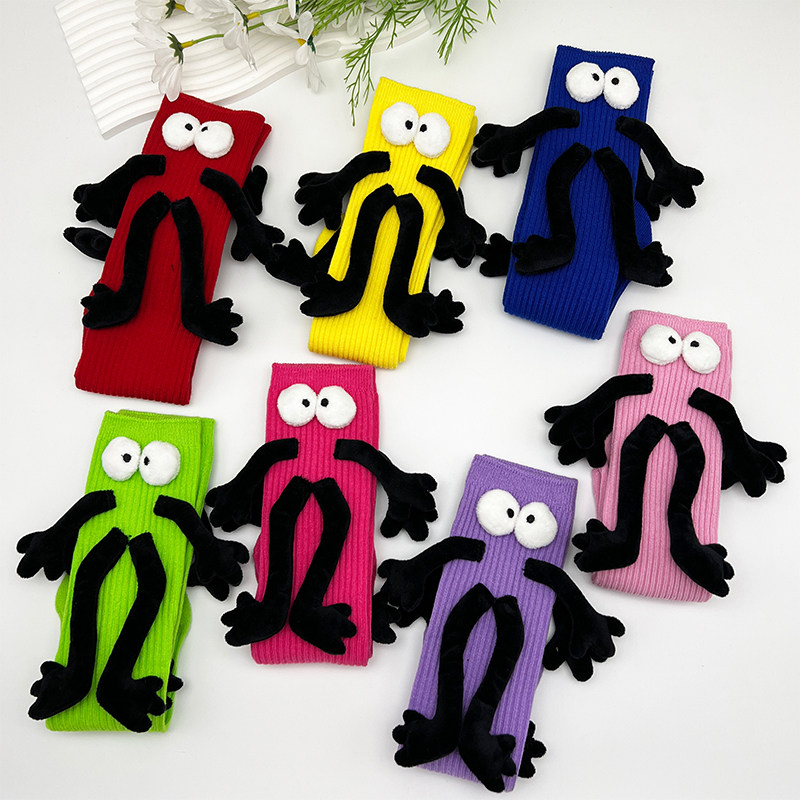 儿童袜子搞怪夸张可爱煤球男女宝糖果色中长筒袜多巴胺春夏小腿袜