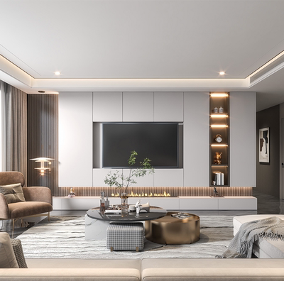 轻奢全屋定制客厅电视柜储物柜整墙一体背景墙家具书柜阳台柜定做