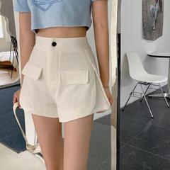 Real price New Retro High Waist slim versatile loose wide leg A-line casual split shorts