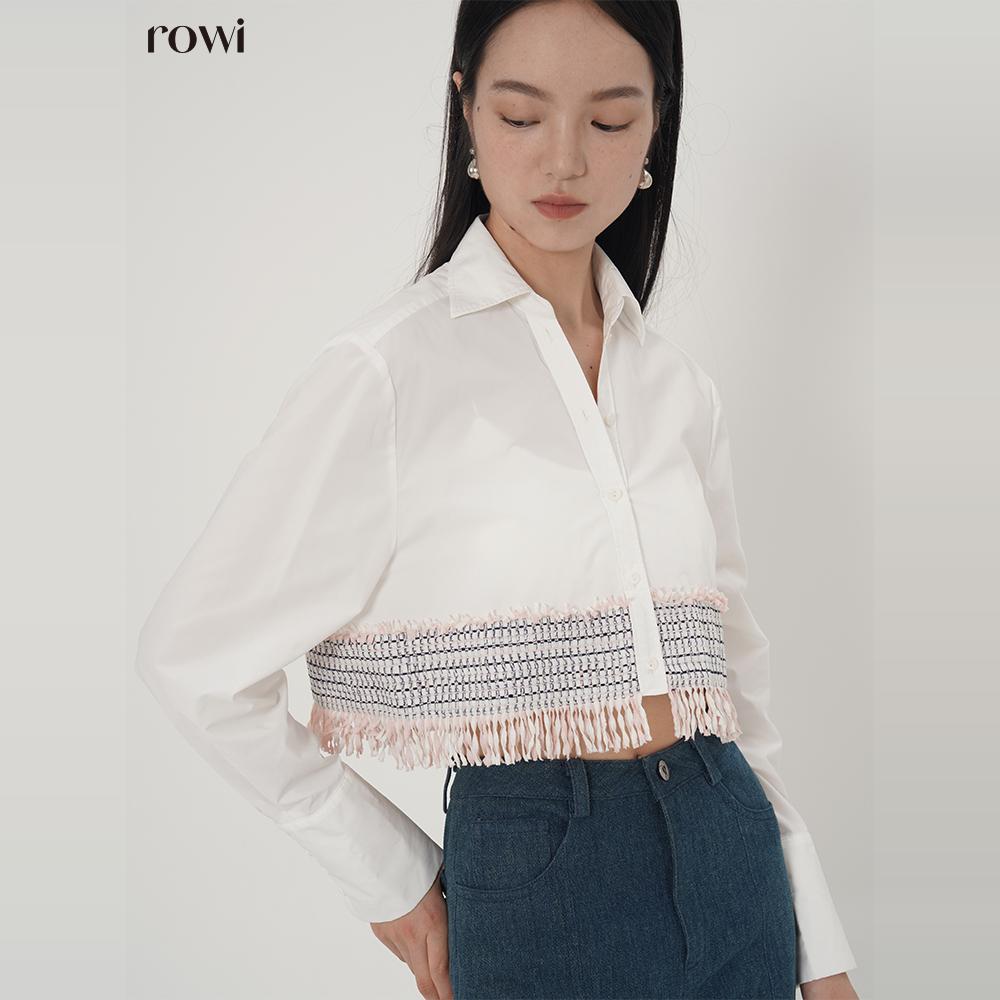 Rowi粗花意大利编织长袖拼接高腰