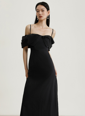 清仓不退/2折起 Rowi  艺术纹理系列黑色棉多穿收腰吊带连衣裙女