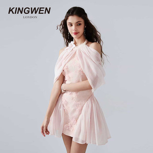 轻奢礼服 薄纱连衣裙女士白色蕾丝A字宴会法式 KINGWEN2026春季 新款